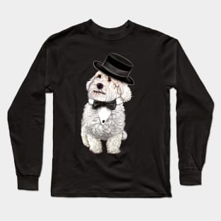 cavalier king charles spaniel fancy dress 2022 best gifts for dog lovers,  white Cavapoo Cavoodle in formal wear bow tie and top hat Long Sleeve T-Shirt